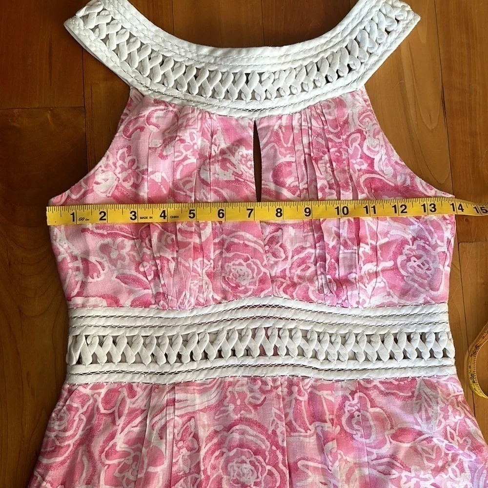 Lilly Pulitzer vintage 100% linen dress what’s your sign sundress pink white